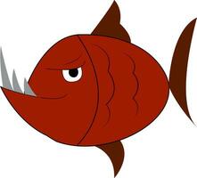 An angry red fish with sharp long teeth vector color drawing or illustration