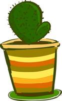 Painting of a green cactus plant in a colorful pot vector color drawing or illustration