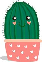 Cactus plant with a smiling emoji in a pink flower pot vector color drawing or illustration