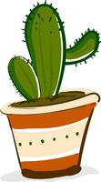 A cactus with two arms in a decorated earthen pot provides extra style to the space occupied vector color drawing or illustration