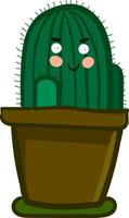 A smiling cactus plant emoji appears from a beautiful flower pot vector color drawing or illustration