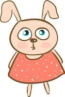 A baby hare wearing a lovely pink polka dotted dress vector color drawing or illustration