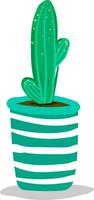 A tall cactus plant with small arms planted in a decorative pot provides extra style to the space occupied vector color drawing or illustration