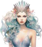 AI generated Watercolor beautiful mermaid design isolated on a white background. Fairytale illustration. Mythical creature. png