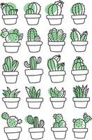 Cactuses in different shapes and sizes, illustration, vector on white background.