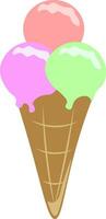 Ice cream cone with three different flavor vector or color illustration