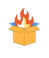 Fire out of the box, flat vector illustration.