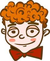 Curly hair boy with red bow tie vector or color illustration