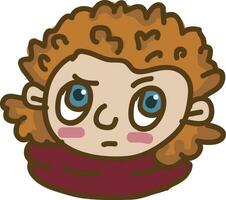 Boy with brown curly hair vector or color illustration