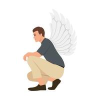 A beautiful and self confident businessman with wings. Kneeling down. vector