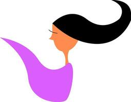 Girl with blowing black hair vector or color illustration