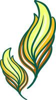 Yellow and green color feather vector or color illustration