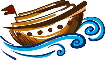 Painting of a brown sailing boat vector or color illustration