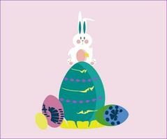 Easter bunny with eggs vector or color illustration