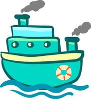 Blue triple storied steam ship vector or color illustration