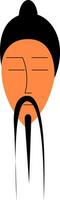 Asian man with long mustache vector or color illustration