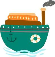 Green steam ship with anchor vector or color illustration