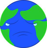 Sad face of earth vector or color illustration