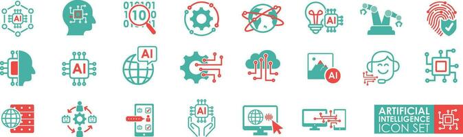 Artificial intelligence icon set. Solid icon style. Vector graphic illustration.