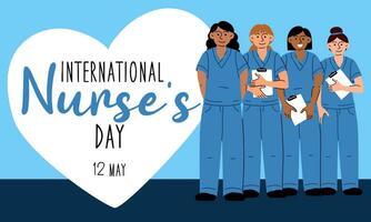 International Nurse's Day. The concept of a happy nurse's day. Medical education. The concept of healthcare medicine. Heart. Diversity, blue, equality, feminine. Vector illustration design. May 12