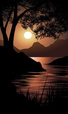 Night at river with moonlight