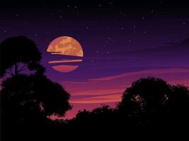 súper Luna terminado arboles en bosque vector