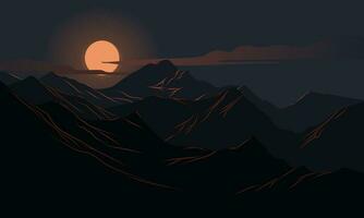 Full moon over mountain range vector