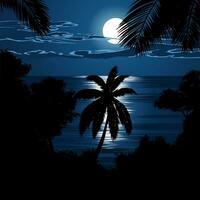 noche mar paisaje con lleno Luna vector