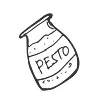 Can of italian pesto sauce for pasta. Simple cartoon vector illustration