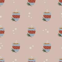 Simple seamless pattern with hot chocolate cup. Christmas and New Year concept. Hand drawn retro vintage vector texture for wallpaper, prints, wrapping, textile