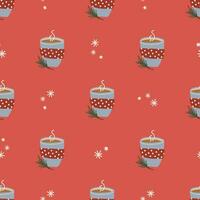 Simple seamless pattern with hot chocolate cup. Christmas and New Year concept. Hand drawn retro vintage vector texture for wallpaper, prints, wrapping, textile