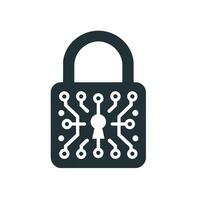 AI generated Data protection solutions monochrome glyph logo. Reliability business value. Padlock with digital elements icon. Design element. Ai art for corporate branding vector