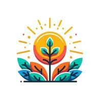 AI generated Photovoltaic power station filled colorful logo. Sapling tree under sun icon. Sustainable business value. Design element. Ai art for corporate branding, website vector