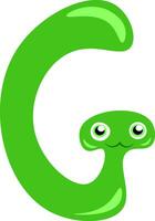 Green snake shaped G alphabet vector or color illustration