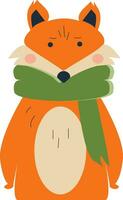 Brown fox with green scarf vector or color illustration