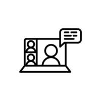 eps10 black Video conference line art icon isolated on white background. People on computer screen. Home office in quarantine times. Digital communication. Internet teaching media. vector