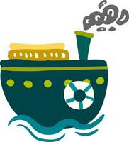 A blue steam ship vector or color illustration