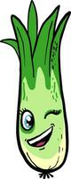 Little green leek winking, illustration, vector on white background