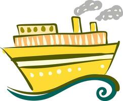 Yellow steam ship on the sea vector or color illustration