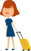 Girl with a suitcase, illustration, vector on white background