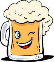 Glass of beer winking, illustration, vector on white background