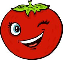 Red tomato with blue eyes winking, illustration, vector on white background
