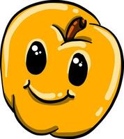 Yellow apple with a face, illustration, vector on white background