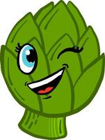 Little winking artichoke, illustration, vector on white background