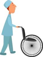 hombre con silla de ruedas, ilustración, vector en blanco antecedentes