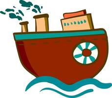 A red round steam ship vector or color illustration