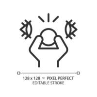 2D pixel perfect editable black paranoia icon, isolated simple vector, thin line illustration representing psychology. vector