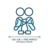 2D pixel perfect editable blue codependency icon, isolated monochromatic vector, thin line illustration representing psychology. vector