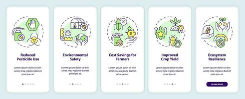 2D icons representing integrated pest management mobile app screen set. Walkthrough 5 steps multicolor graphic instructions with linear icons concept, UI, UX, GUI template. vector