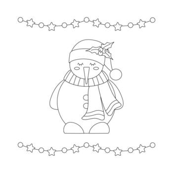 conjunto de Navidad monigote de nieve en un bufanda y rojo sombrero, marco con guirnalda. vector